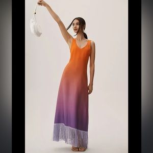 Delfi-Scoop-Neck Ombré Fringe Dress